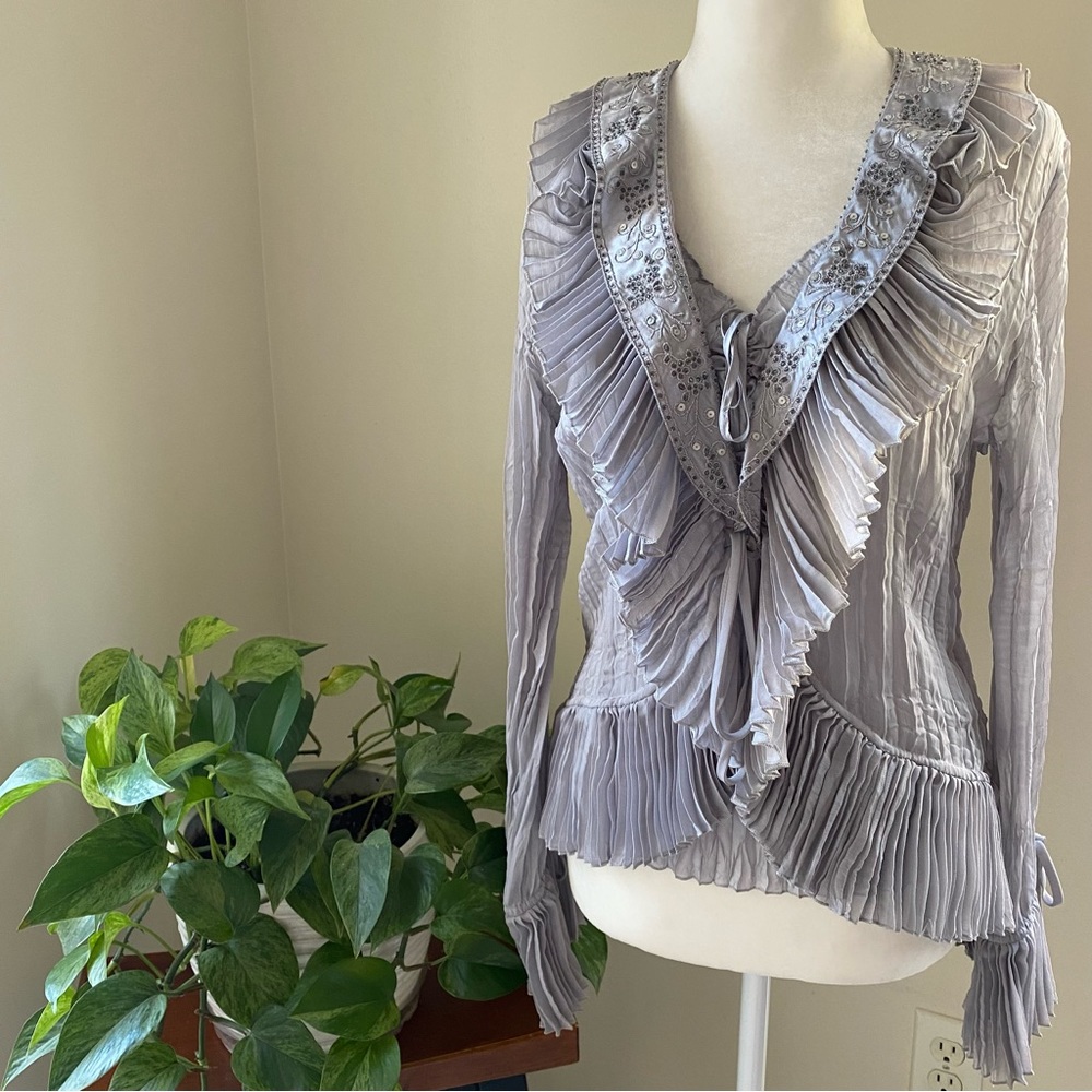 Grége Vintage Silver Embellished Romantic Ruffle 2 Pc Blouse